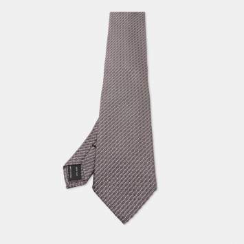 Pre Owned Tom Ford Grey Jacquard Silk Traditional Tie 