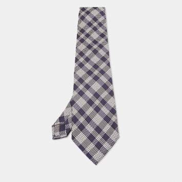 Pre Owned Tom Ford Blue Check Silk Traditional Tie