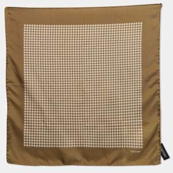 Pre Owned Tom Ford Green Check Pattern Silk Pocket Square 
