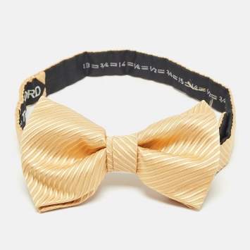 Pre Owned Tom Ford Yellow Stripe Silk Bow Tie