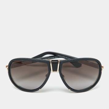 Pre Owned Tom Ford Black Leather/ Brown Gradient TF249 Humphrey Aviator Sunglasses