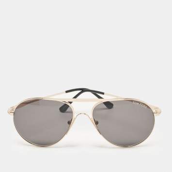 Pre Owned Tom Ford Black/Gold Tone Smith TF773 Aviator Sunglasses