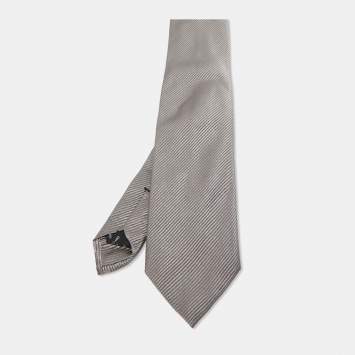Pre Owned Tom Ford Grey Diagonal Striped Silk Tie 