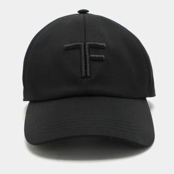 Pre Owned Tom Ford Black Fabric Logo Embroidered Cap 