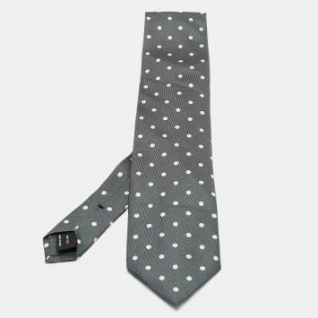 Pre Owned Tom Ford Grey/White Polka Dot Print Silk Tie