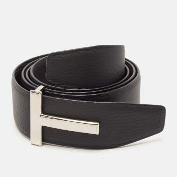 Pre Owned Tom Ford Black/Brown Leather T Logo Reversible Belt 100CM