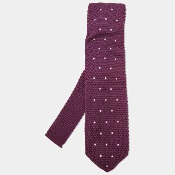 Pre Owned Tom Ford Purple Polka Dot Silk Knit Classic Tie 