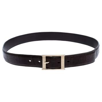 Pre Owned Tom Ford Dark Brown Croc Embossed Leather Buckle Belt 90CM