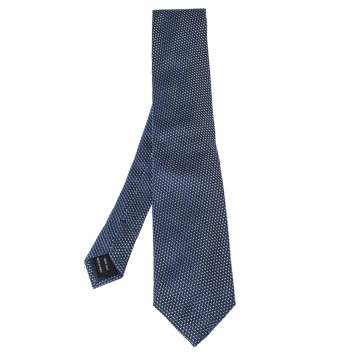Pre Owned Tom Ford Navy Blue & Silver Basketweave Silk Tie