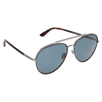 Pre Owned Tom Ford Dark Havana/Teal Curtis TF748-F Pilot Sunglasses