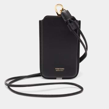 Pre Owned Tom Ford Black Leather iPhone Case With Neck Strap