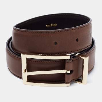 Pre Owned Tom Ford Brown Leather Buckle Belt 105CM