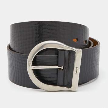 Pre Owned Tom Ford Black Leather Buckle Belt 95CM