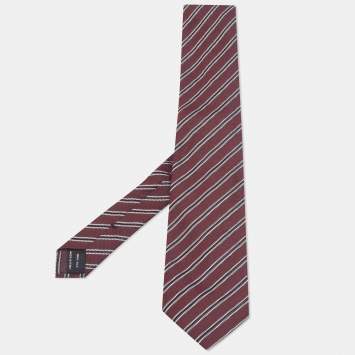 Pre Owned Tom Ford Brown Diagonal Stripe Patterned Silk Tie