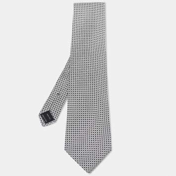 Pre Owned Tom Ford White/Black Patterned Silk Traditional Tie 