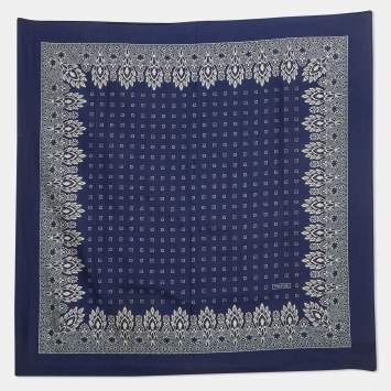 Pre Owned Tom Ford Blue Printed Cotton Blend Bandana Scarf