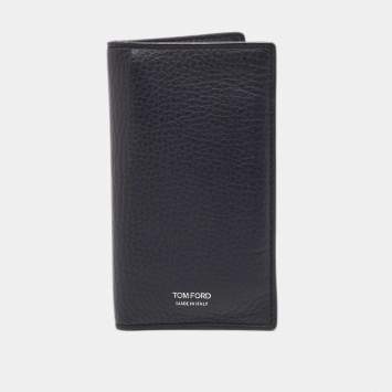 Pre Owned Tom Ford Navy Blue Leather Bifold Card Case