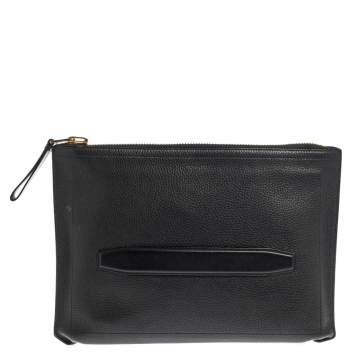 Pre Owned Tom Ford Black Grain Leather Buckley Zip Portfolio 