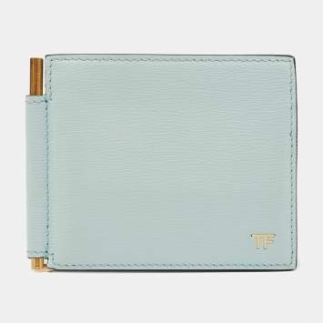 Pre Owned Tom Ford Blue Leather Money Clip Wallet 