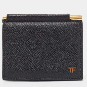 Pre Owned Tom Ford Black Leather TF Logo Money Clip 