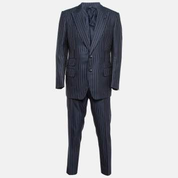 Pre Owned Tom Ford Navy Blue Pinstripe Wool Pants Suit XL