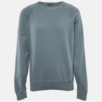 Pre Owned Tom Ford Blue Cotton Knit Relaxed Fit Sweatshirt L
