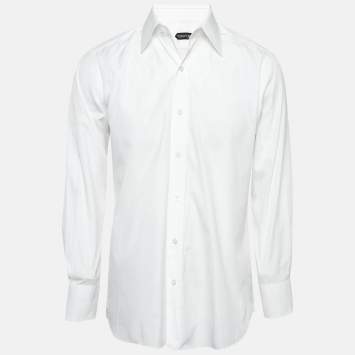 Pre Owned Tom Ford White Poplin Cotton Buttoned Up Shirt L