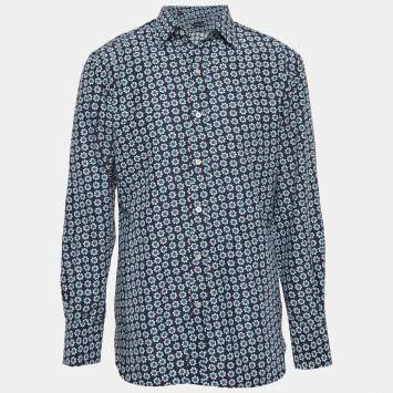 Pre Owned Tom Ford Blue Floral Print Poplin Shirt L