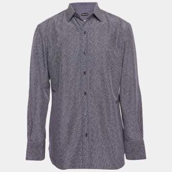 Pre Owned Tom Ford Blue Dotted Cotton & Silk Buttoned-Up Shirt L