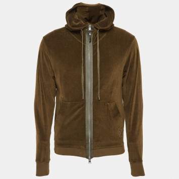 Pre Owned Tom Ford Brown Velvet Hooded Zip-Up Jacket S