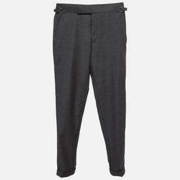 Pre Owned Tom Ford Grey Wool Regular Buckled Waist Trousers XS