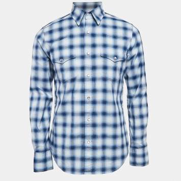Pre Owned Tom Ford Blue Plaid Cotton Button Front Shirt M