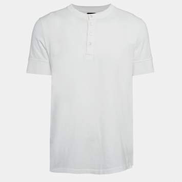 Pre Owned Tom Ford White Jersey Buttoned Crew Neck T-Shirt XXL
