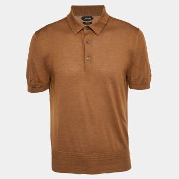 Pre Owned Tom Ford Brown Cashmere Knit Polo T-Shirt XL