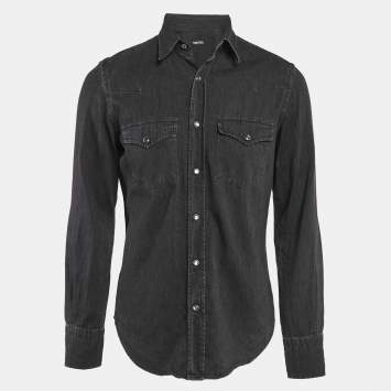 Pre Owned Tom Ford Black Faded Denim Button Front Shirt M