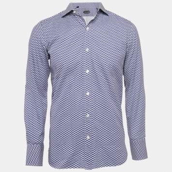 Pre Owned Tom Ford Blue Printed Cotton Long Sleeve Shirt M