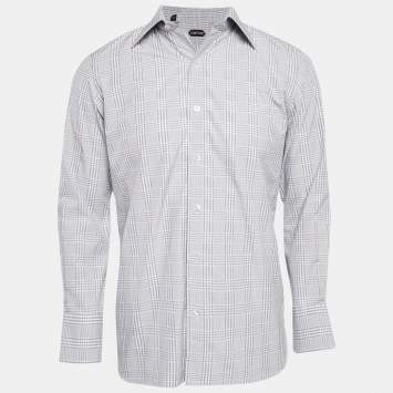 مملوكة مسبقًا Tom Ford Grey Checks Cotton Long Sleeve Shirt M