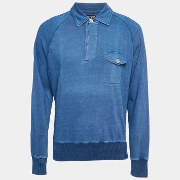 Pre Owned Tom Ford Blue Cotton Jersey Long Sleeve Polo T-Shirt XXL