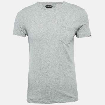 Pre Owned Tom Ford Light Grey Cotton Crew Neck T-Shirt M