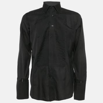 Pre Owned Tom Ford Black Pleated Cotton Long Sleeve Shirt L