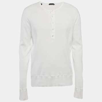 Pre Owned Tom Ford White Rib Knit Full Sleeve T-Shirt XXL