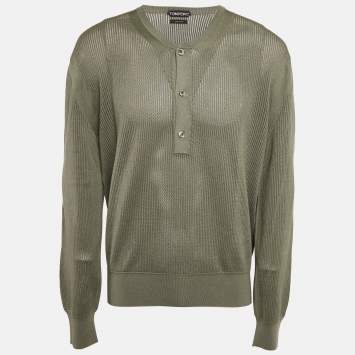 Pre Owned Tom Ford Green Knit Henley Neck T-Shirt XXL