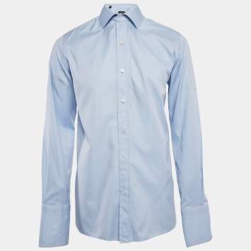 Pre Owned Tom Ford Blue Cotton Double Cuff Shirt XL