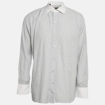 Tom Ford Green Checks Cotton Button Front Shirt XXXL
