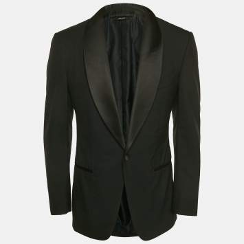 Pre Owned Tom Ford Black Wool Satin Trim Shawl Collar Blazer M