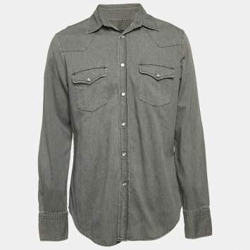 Tom Ford Grey Denim Button Front Full Sleeve Shirt L
