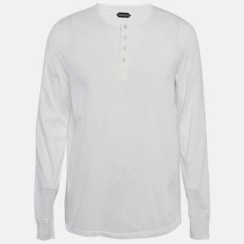 مملوكة مسبقًا Tom Ford White Cotton Long Sleeve Henley T-Shirt XXXL