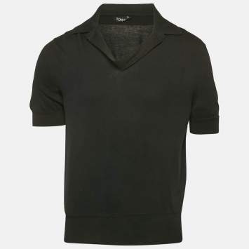 مملوكة مسبقًا Tom Ford Black Cotton Knit Polo T-Shirt XXL