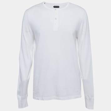 Pre Owned Tom Ford White Jersey Henley Neck Long Sleeve T-Shirt XXL