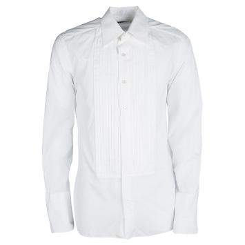 Pre Owned Tom Ford White Cotton Pintuck Detail Long Sleeve Button Front Tuxedo Shirt XL